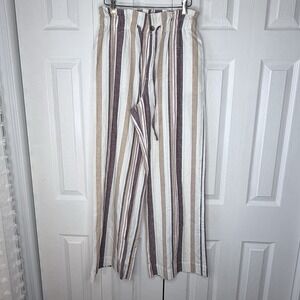 NWOT Abercrombie & Fitch Striped Linen Blend Wide Leg Pants Paperbag Waist Sz M